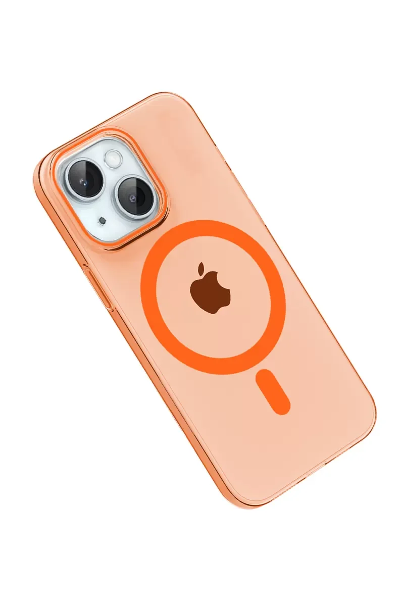 iPhone 15 ile Uyumlu PC Blank Magsafe Kapak - Turuncu Tam Koruma