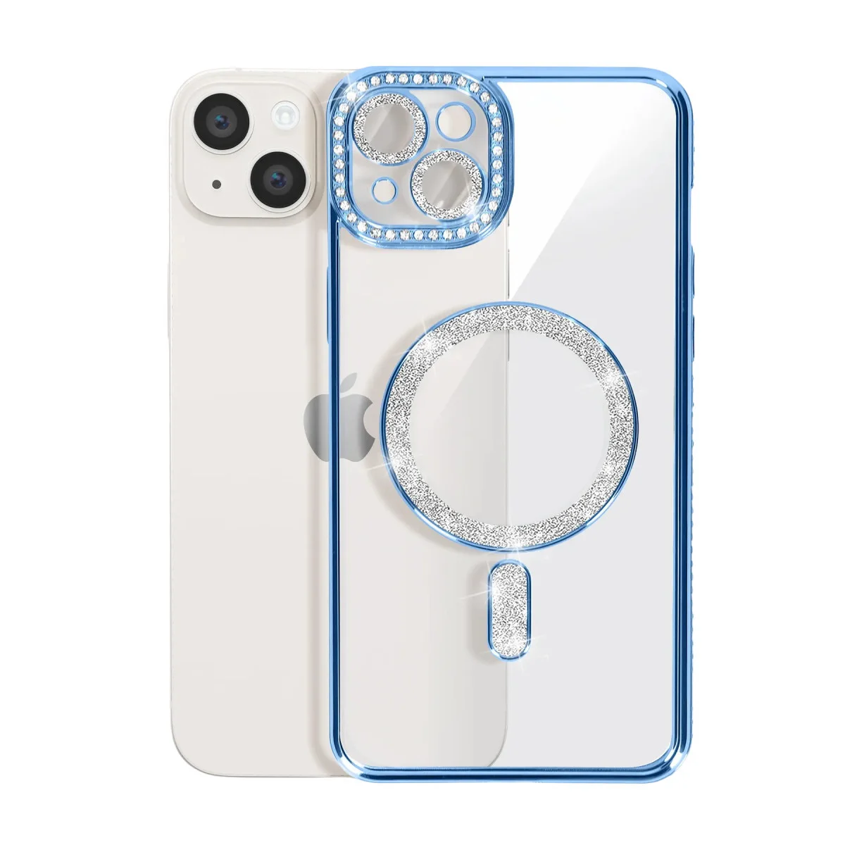 iPhone 15 Joke Simli Magneticsafe Kılıf - Mavi & Parıltılı Tasarım