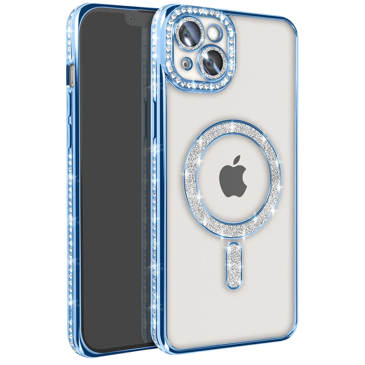 iPhone 15 Joke Simli Magneticsafe Kılıf - Mavi & Parıltılı Tasarım