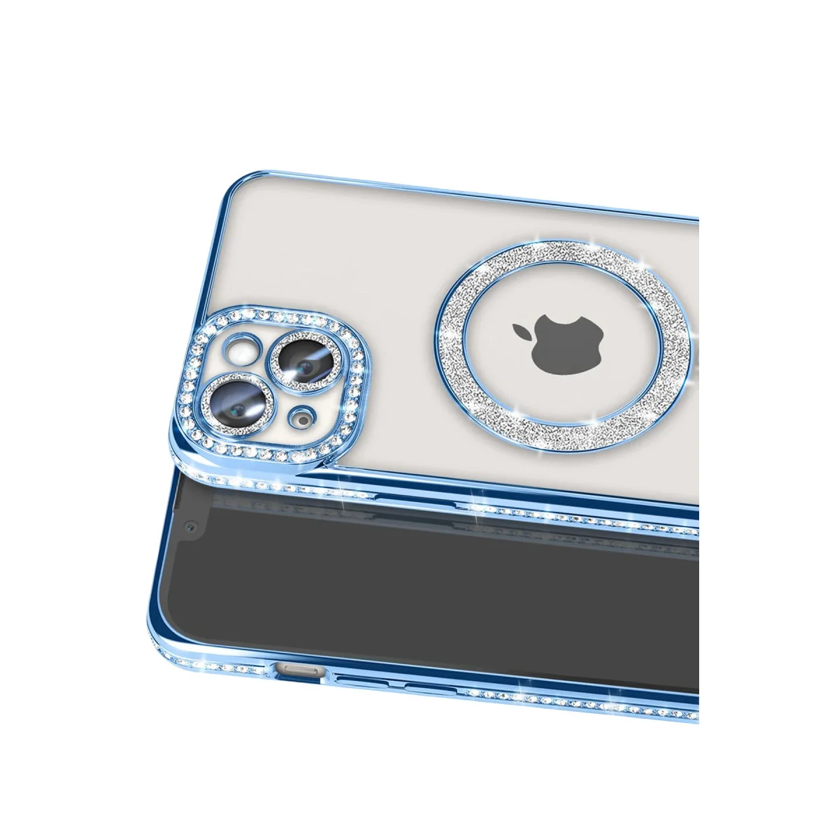 iPhone 15 Joke Simli Magneticsafe Kılıf - Mavi & Parıltılı Tasarım