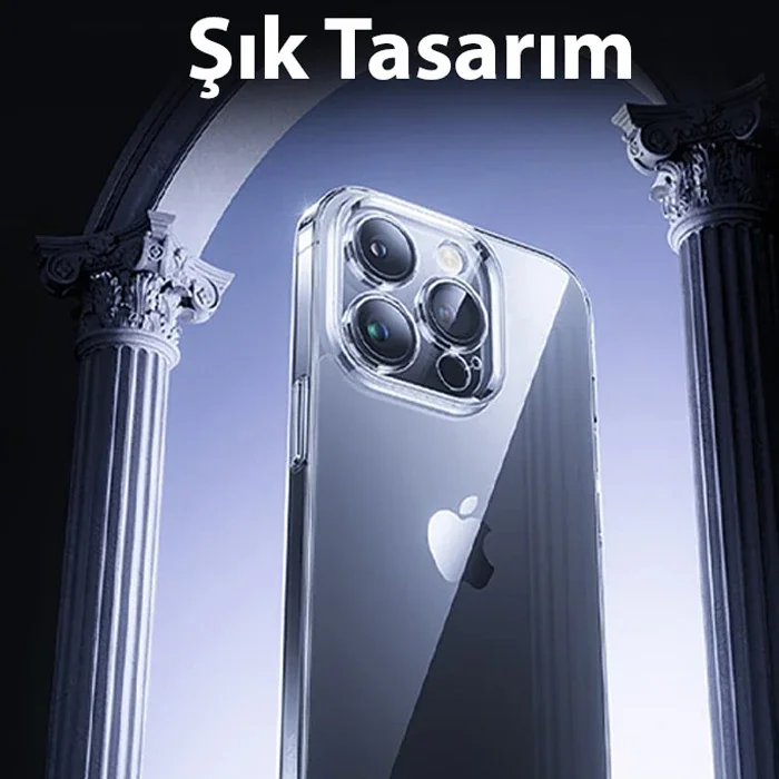 iPhone 15 Kılıf & Kamera Koruyucu Seti – Schott Serisi Şeffaf Silikon
