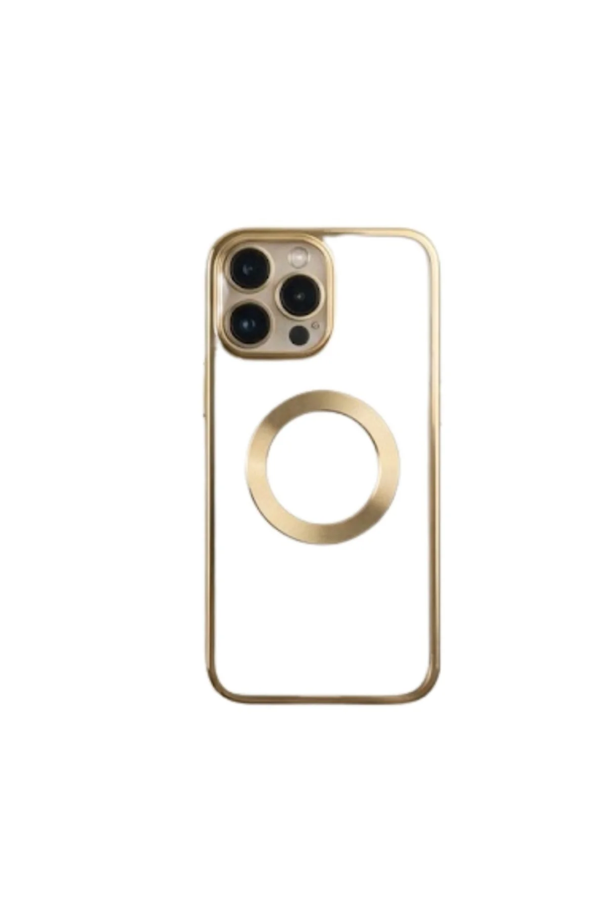 Iphone 15 Lensli Lazer Silikon Telefon Kılıfı Gold