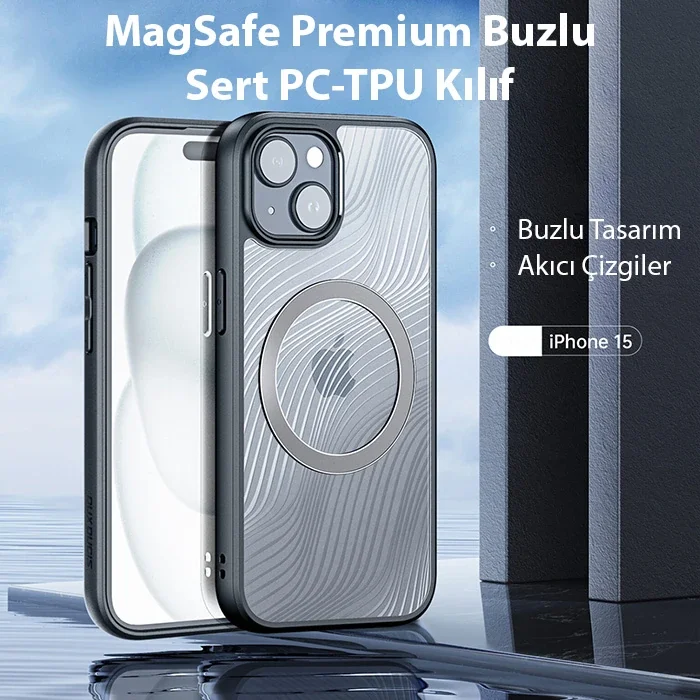 iPhone 15 MagSafe Şarjlı Buzlu Sert Kılıf - Darbeye Dayanıklı