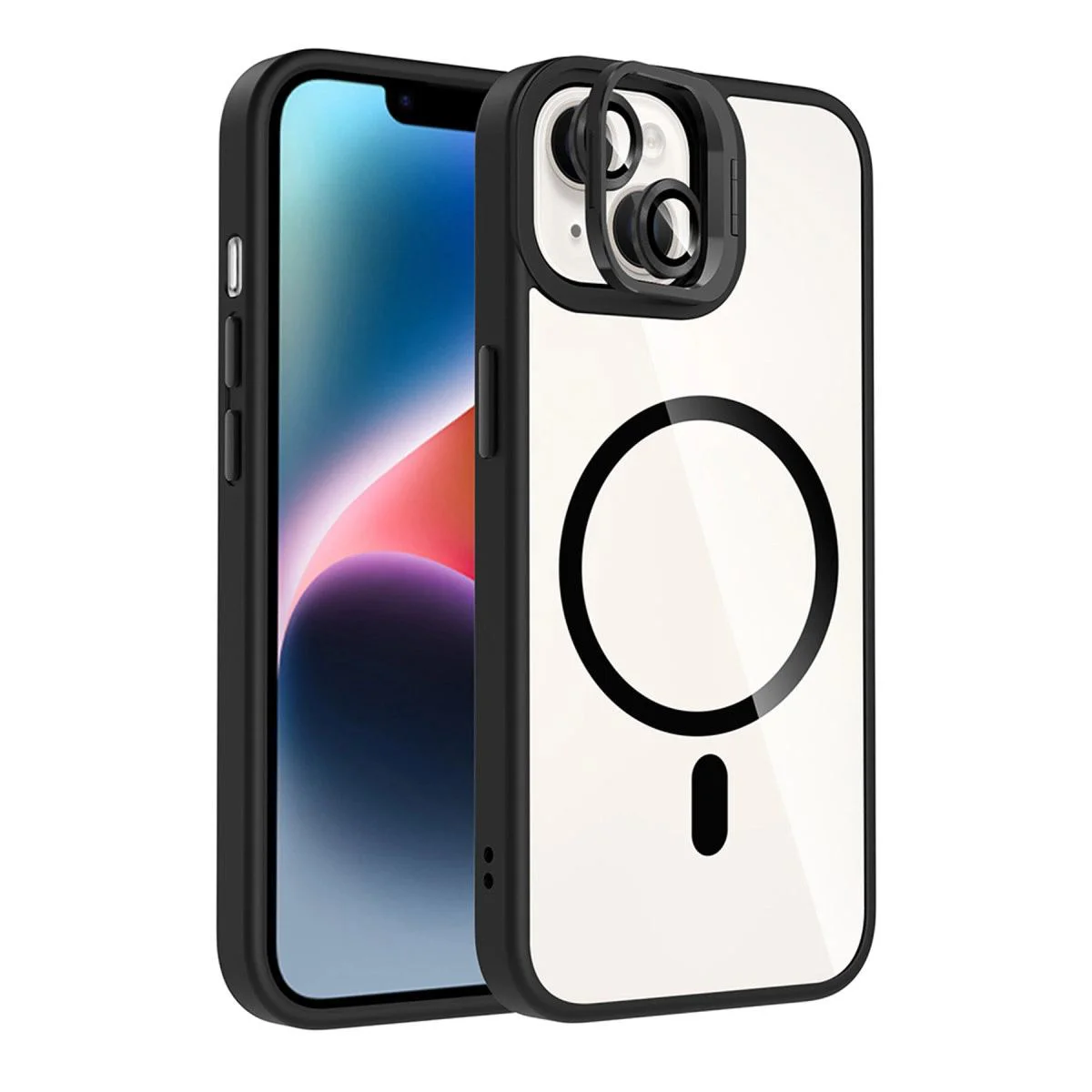iPhone 15 Plus ile Uyumlu Remim Lensli MagSafe Standlı Kapak - Siyah iPhone 15 Plus ile Uyumlu Remim Lensli MagSafe Standlı Kapak - Siyah