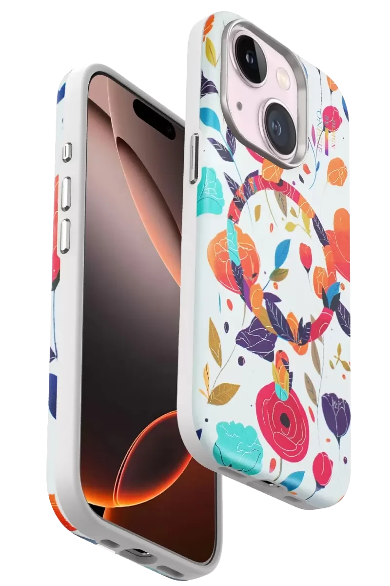 iPhone 15 Plus ile Uyumlu Flower Series Magsafe Kapak - Beyaz, 3D Canlı Baskı, Çizilmez