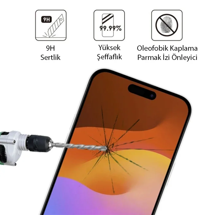 iPhone 15 Plus Kırılmaz Cam Ekran Koruyucu - 9H Full Glue 0.3 mm