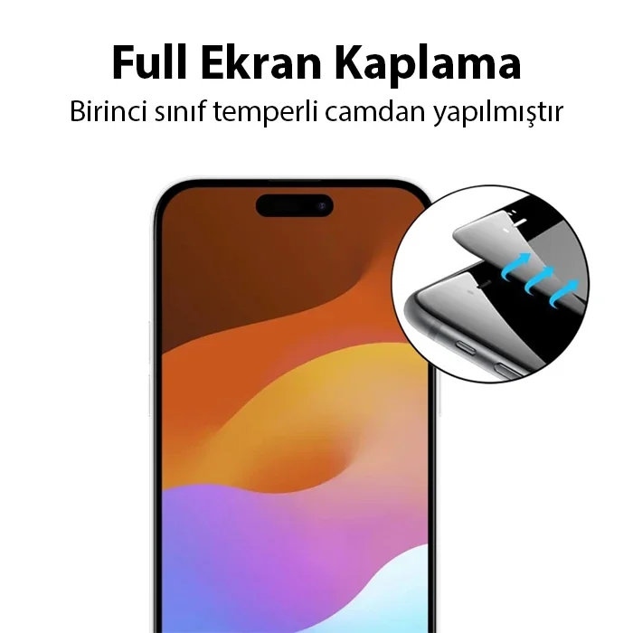 iPhone 15 Plus Kırılmaz Cam Ekran Koruyucu - 9H Full Glue 0.3 mm