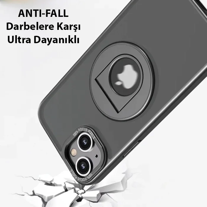 iPhone 15 Plus MagSafe Uyumlu Silikon Kılıf - Manyetik Yüzük Standlı