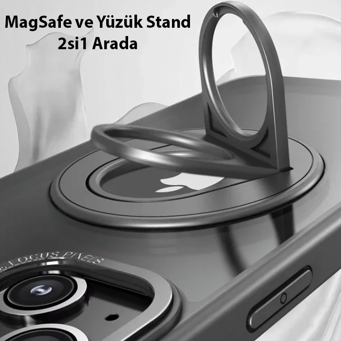iPhone 15 Plus MagSafe Uyumlu Silikon Kılıf - Manyetik Yüzük Standlı