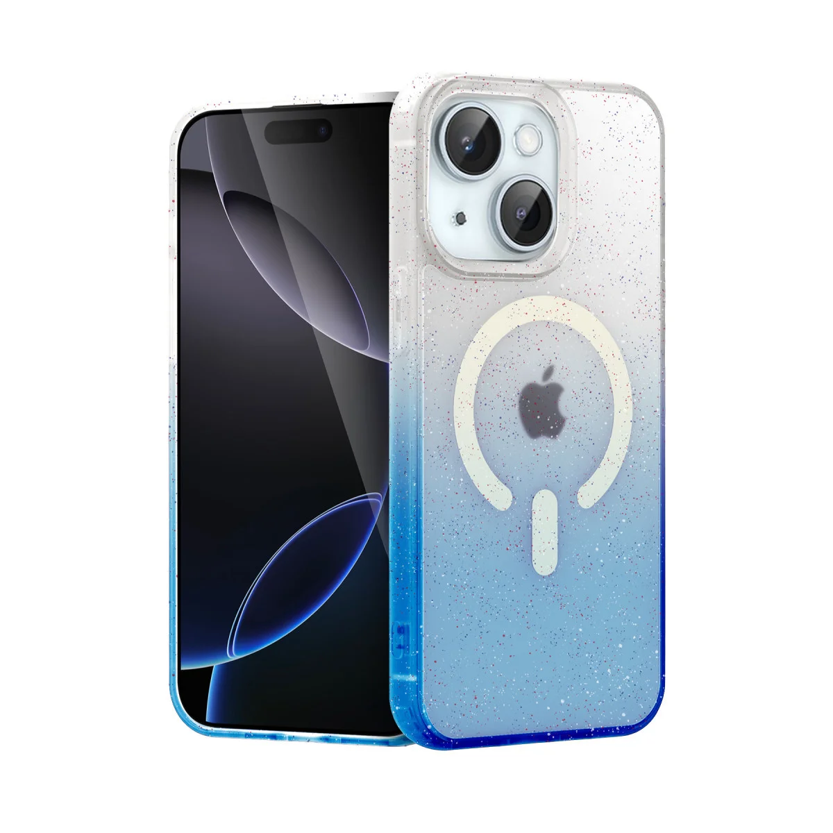 iPhone 15 Plus Pummel Shiny Magsafe Kılıf - Mavi Renkli Benekli Tasarım