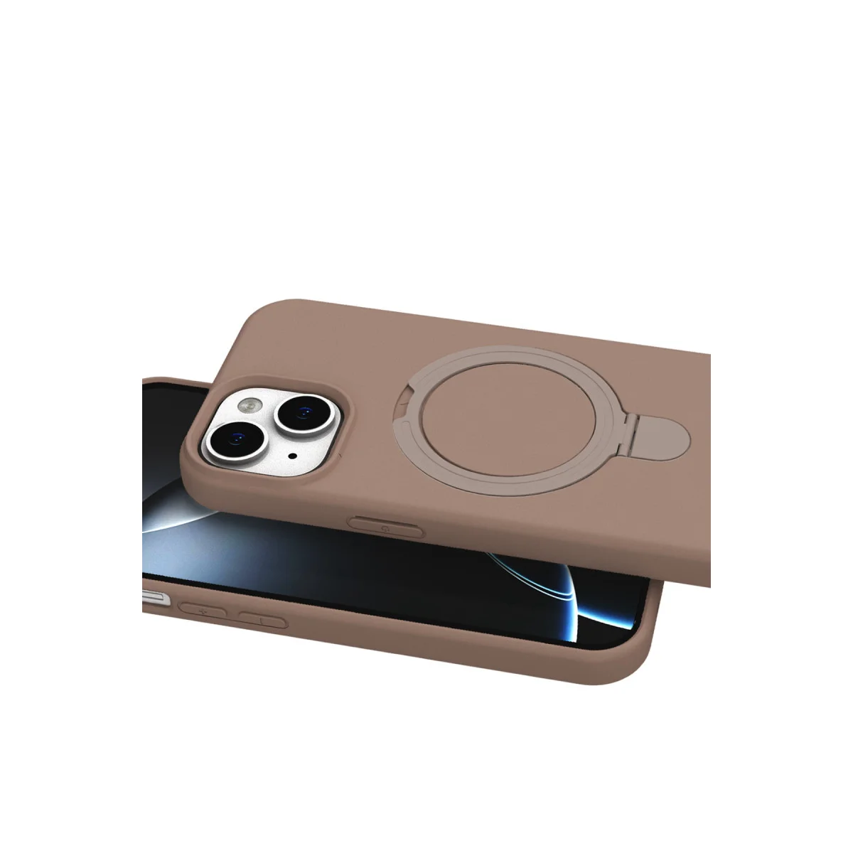 iPhone 15 Plus Regal Magsafe Standlı Kapak - Çöl Titanyum | Kablosuz Şarj ve Otomatik Durağanlık