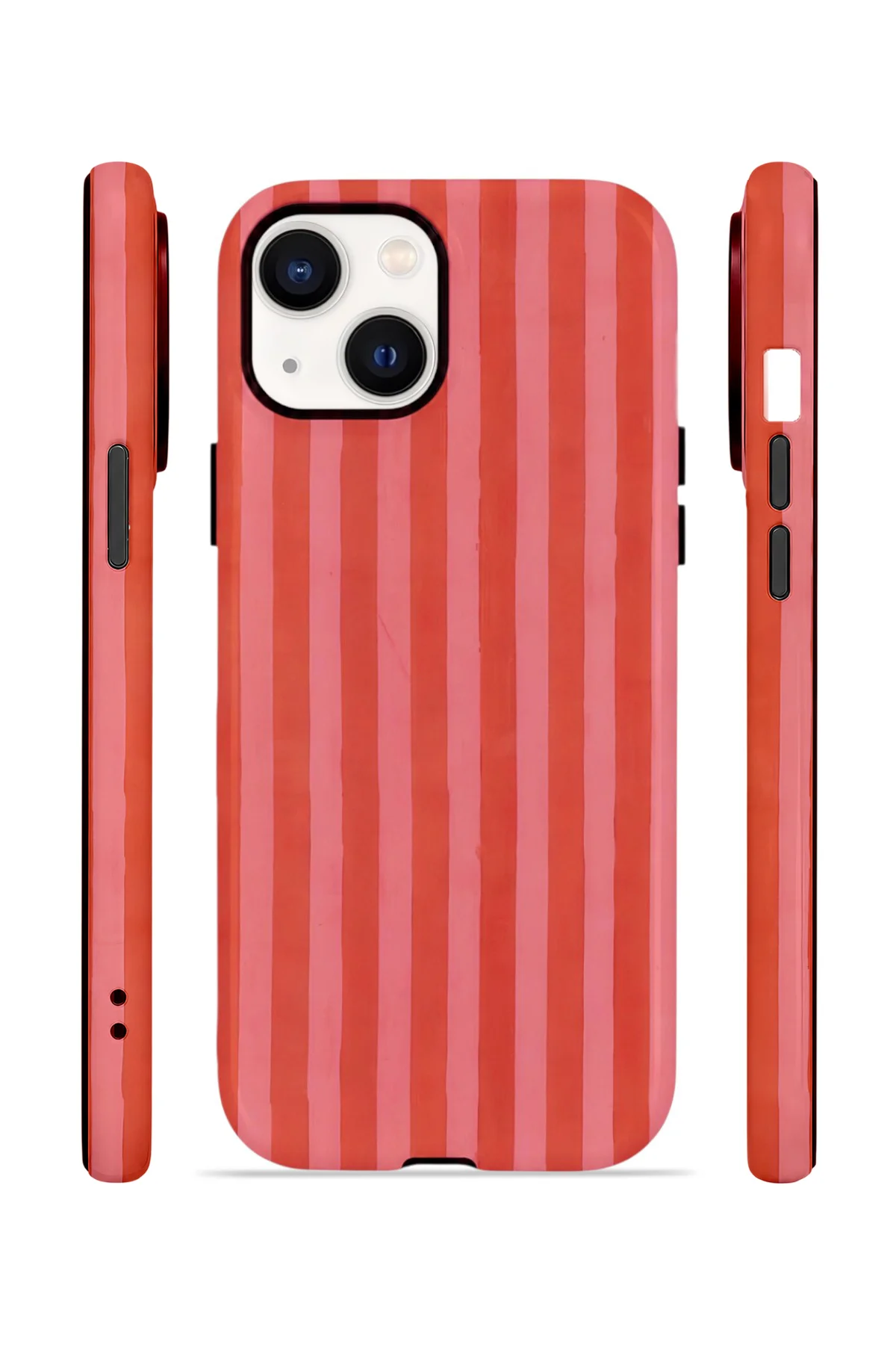 iPhone 15 Plus Vorian Çift Katmanlı MagSafe Kılıf Tomato Red Stripe