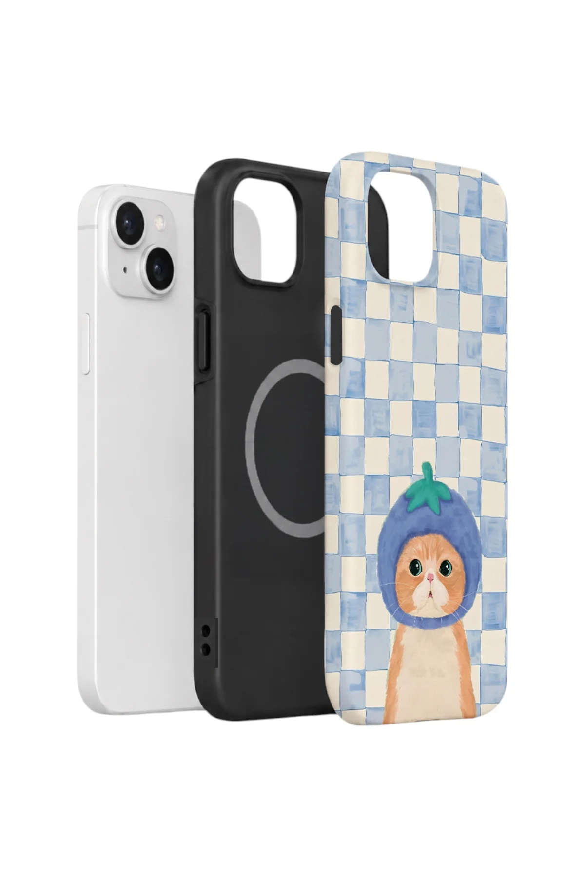 iPhone 15 Plus Vorian Çift Katmanlı MagSafe Kılıf Blueberry Cat Check
