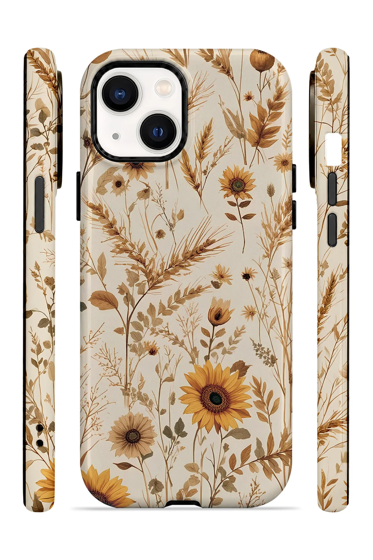 iPhone 15 Plus Vorian Çift Katmanlı Sepya Kır Çiçeği Kılıf - Görsel 3