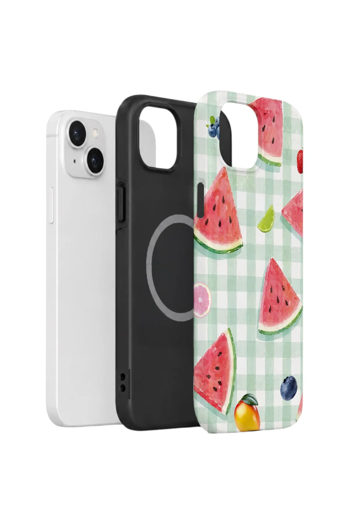 iPhone 15 Plus Vorian Çift Katmanlı MagSafe Kılıf Watermelon Picnic Gingham