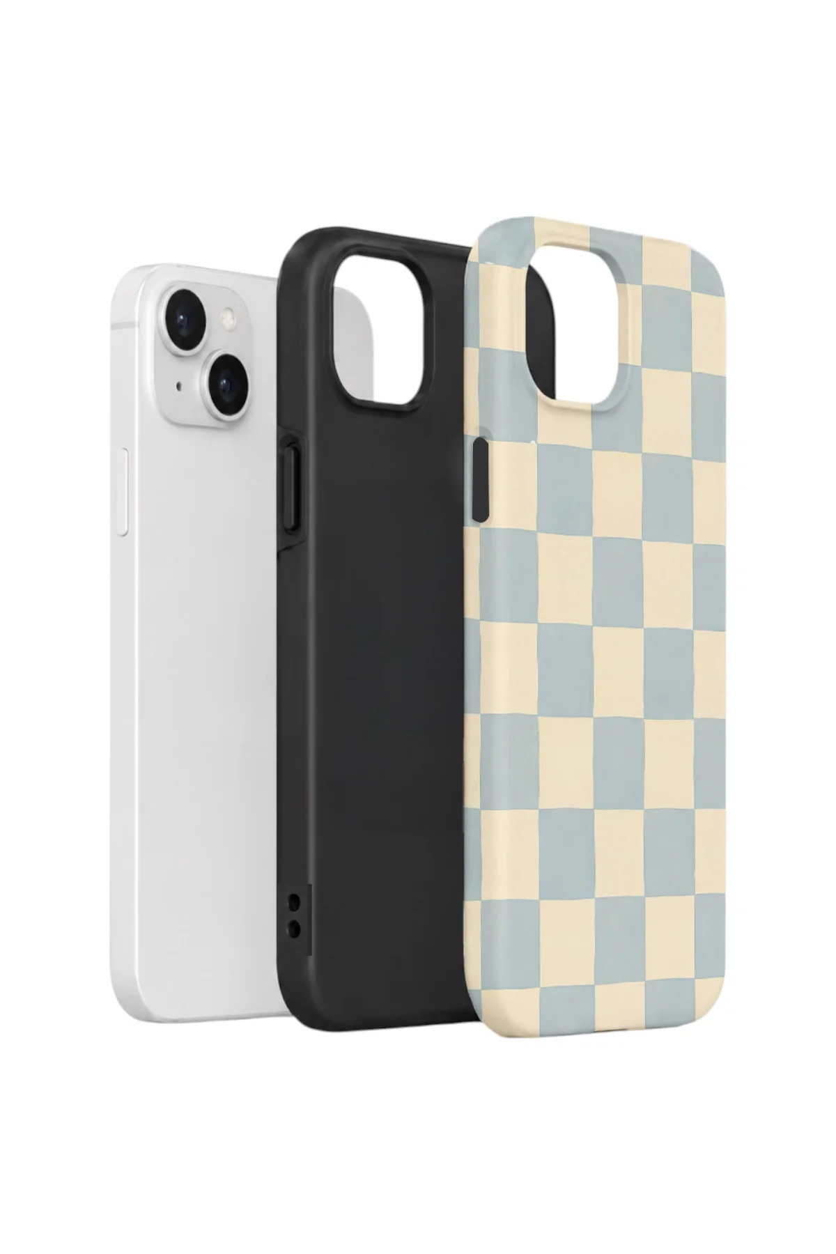 iPhone 15 Plus Vorian Çift Katmanlı Kılıf Powder Blue Checker