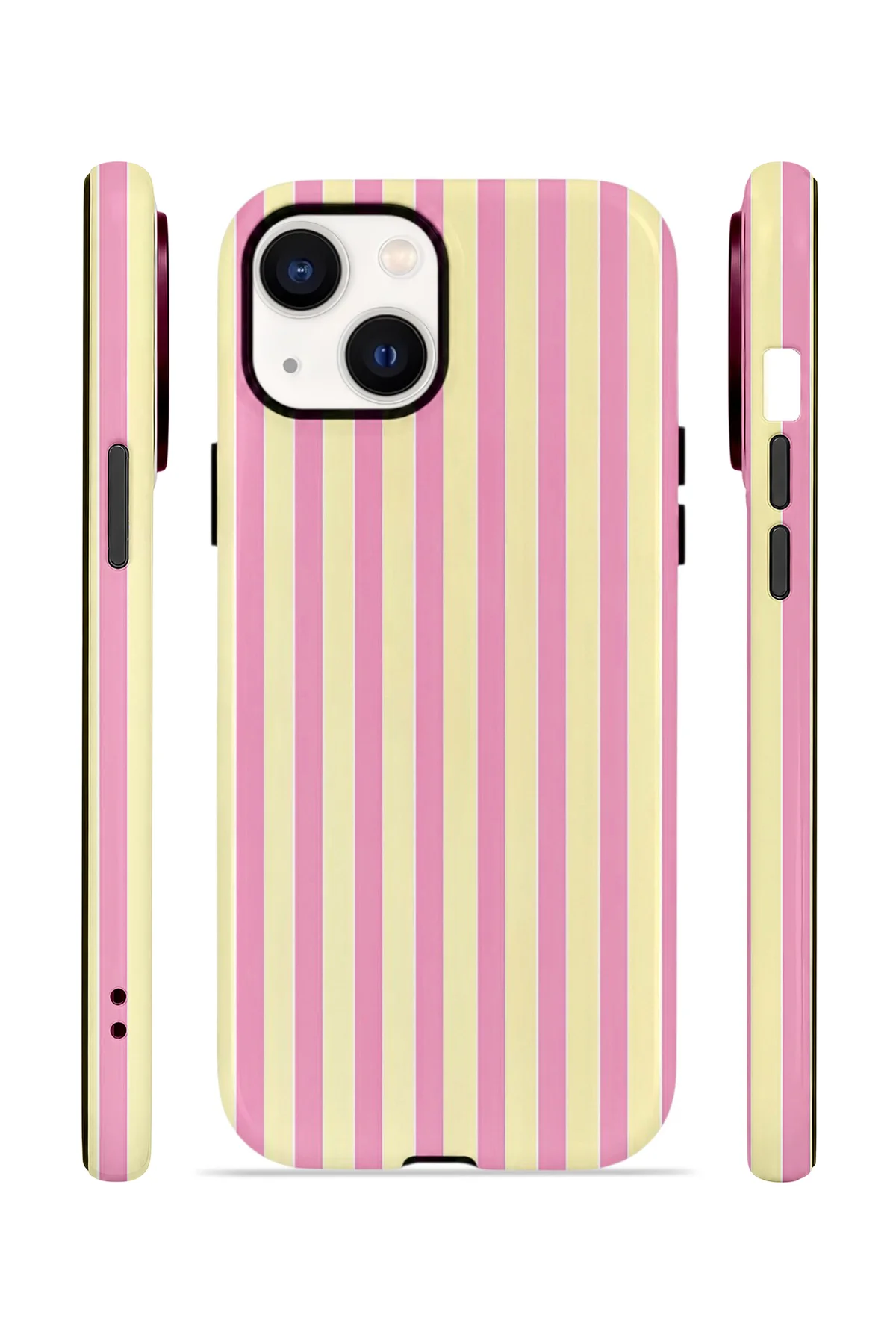 iPhone 15 Plus Vorian Çift Katmanlı Kılıf Pink Lemon Pinstripe