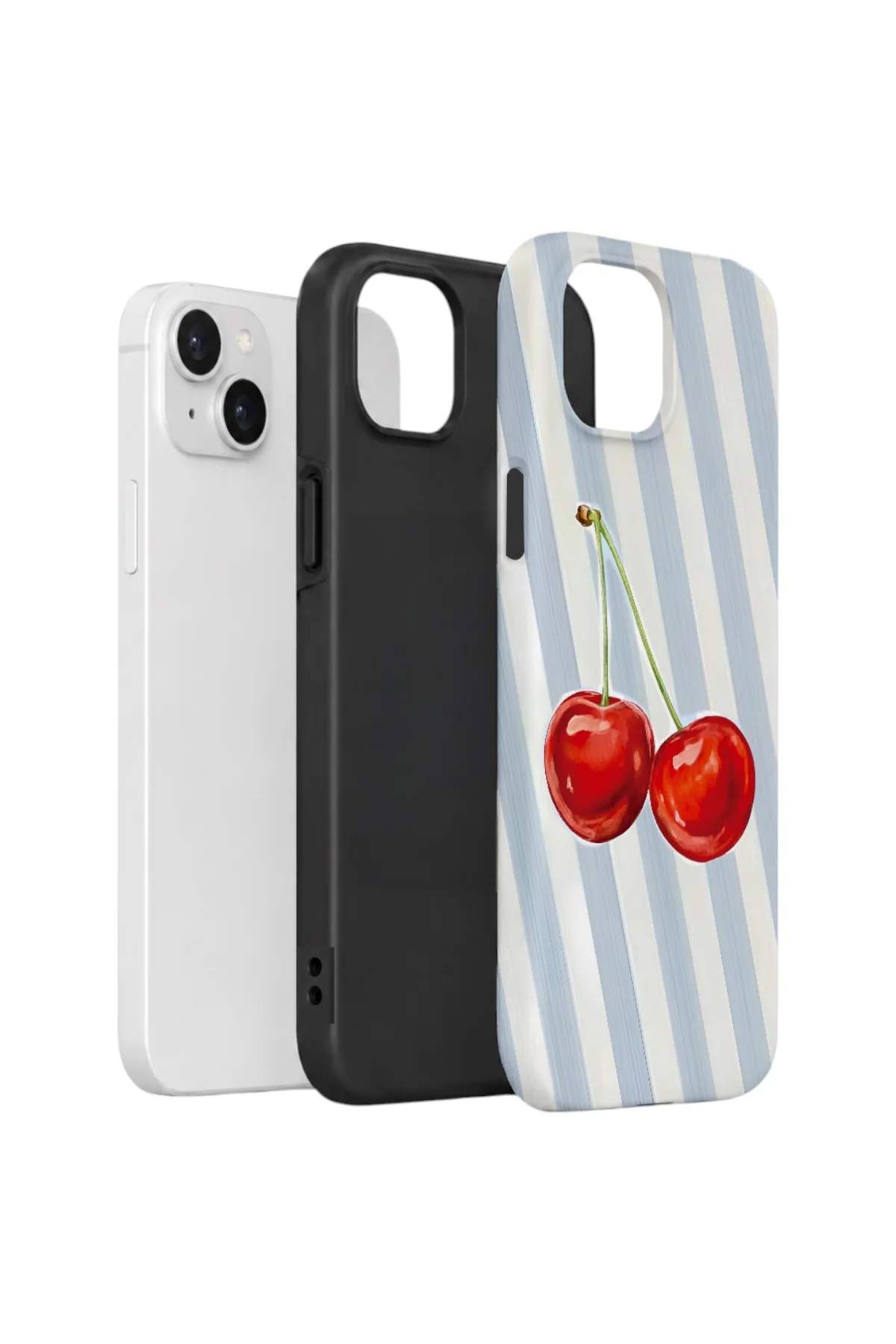 iPhone 15 Plus Vorian Çift Katmanlı Kılıf Cherry Blue Stripe