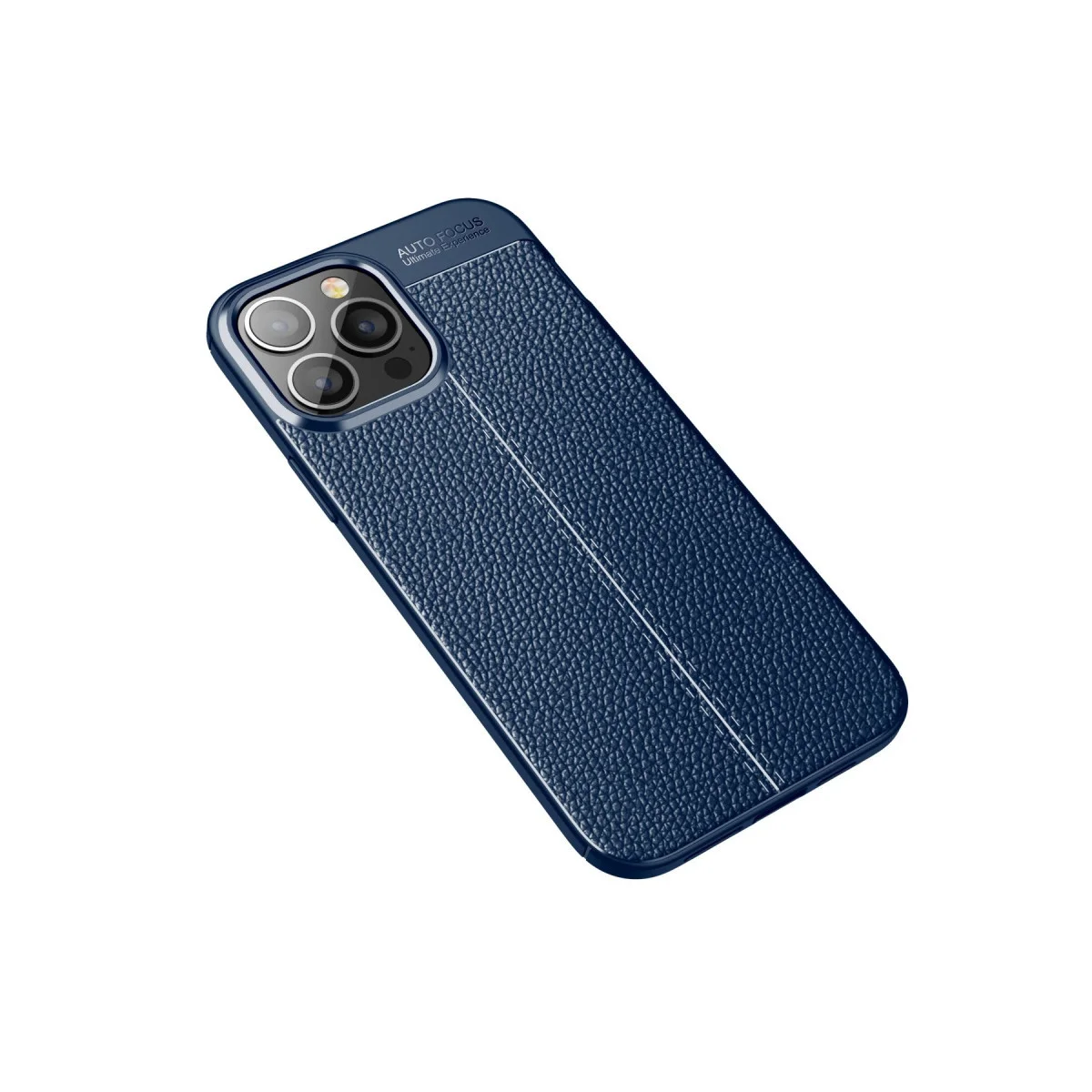 iPhone 15 Pro Auto Focus Kılıf - Lacivert TPU Deri Dokulu, Darbe Emici ve Şık Koruma