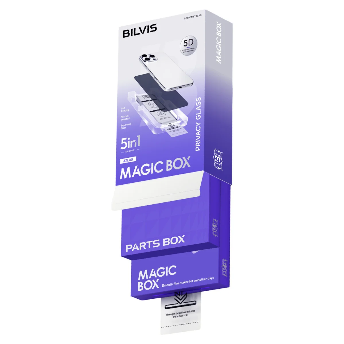 iPhone 15 Pro Bilvis 5in1 5D Magic Hayalet Cam Ekran Koruyucu - Siyah