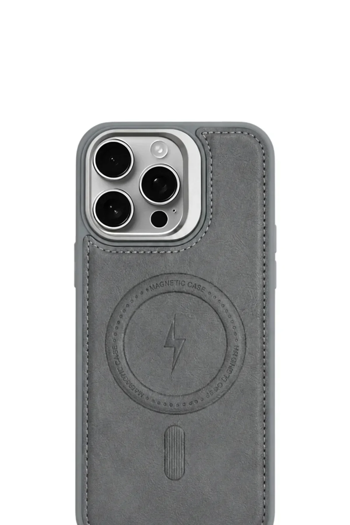 iPhone 15 Pro GripStand MagSafe Deri Kılıf Mor