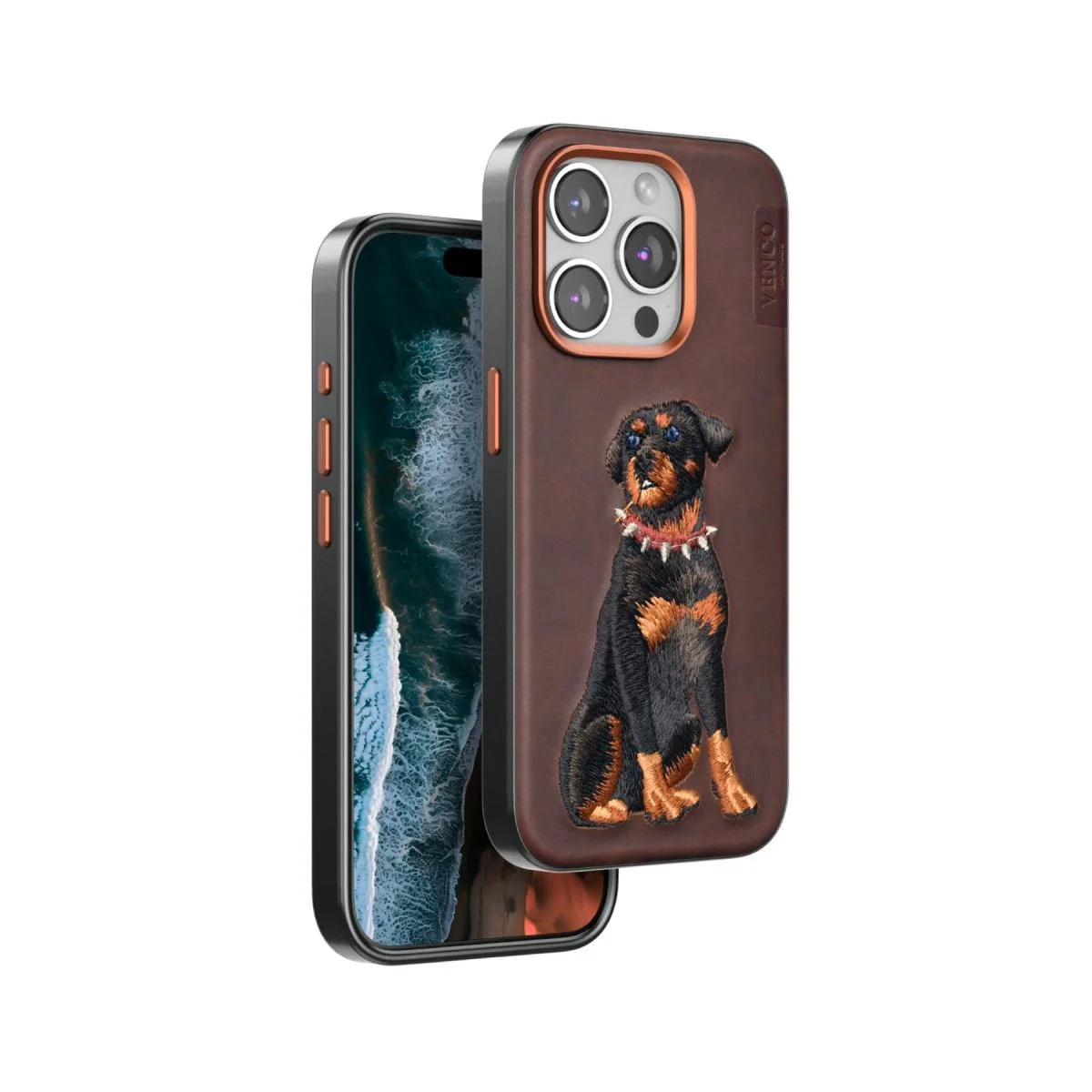 iPhone 15 Pro ile Uyumlu Deri Görünümlü Kapak - Perma Köpek Desenli Koyu Kahve Fiyatı, Yorumları ve Özellikleri