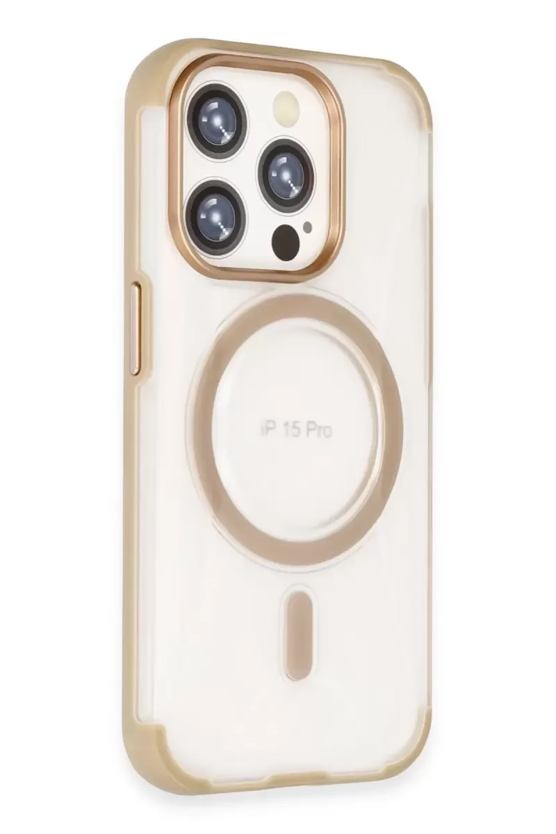 iPhone 15 Pro ile Uyumlu Hilton MagSafe Kılıf - Gold, Darbe Dayanıklı Şık Koruma