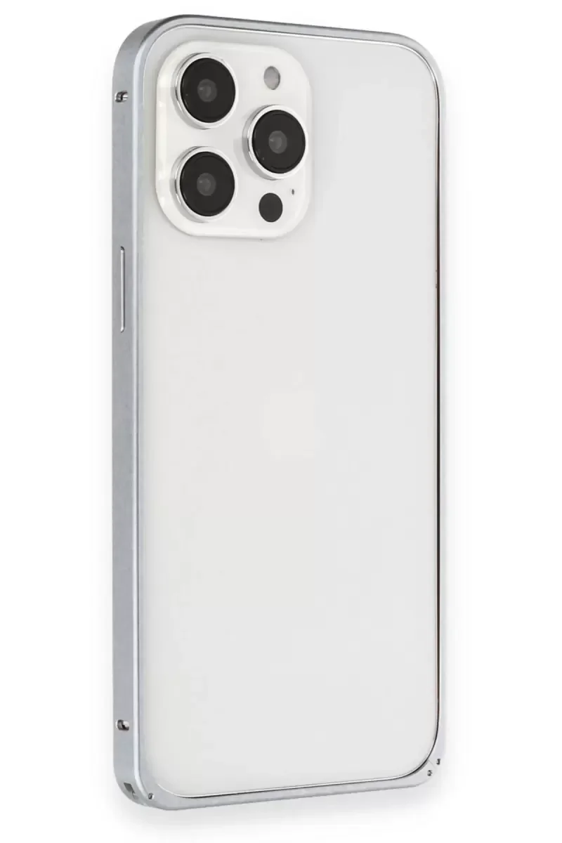 iPhone 15 Pro ile Uyumlu Metal Bumper Mat Kapak - Gri