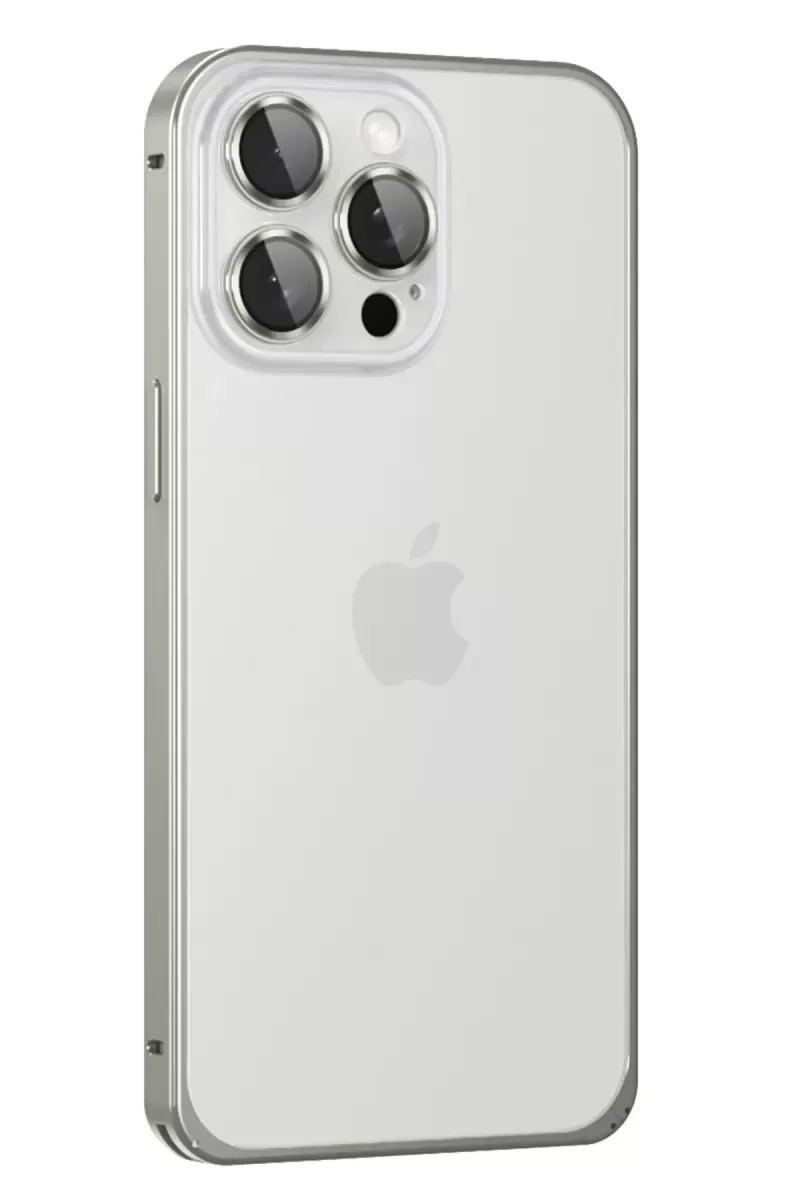 iPhone 15 Pro ile Uyumlu Metal Bumper Mat Kapak - Gri