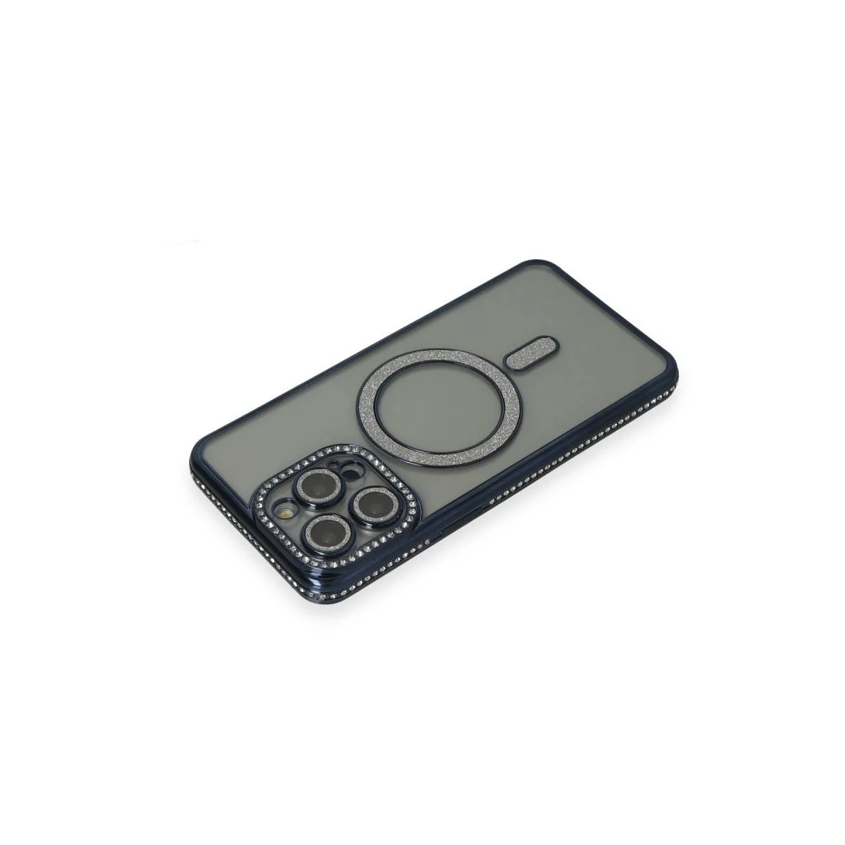 iPhone 15 Pro ile Uyumlu Joke Simli Magneticsafe Kılıf - Lacivert