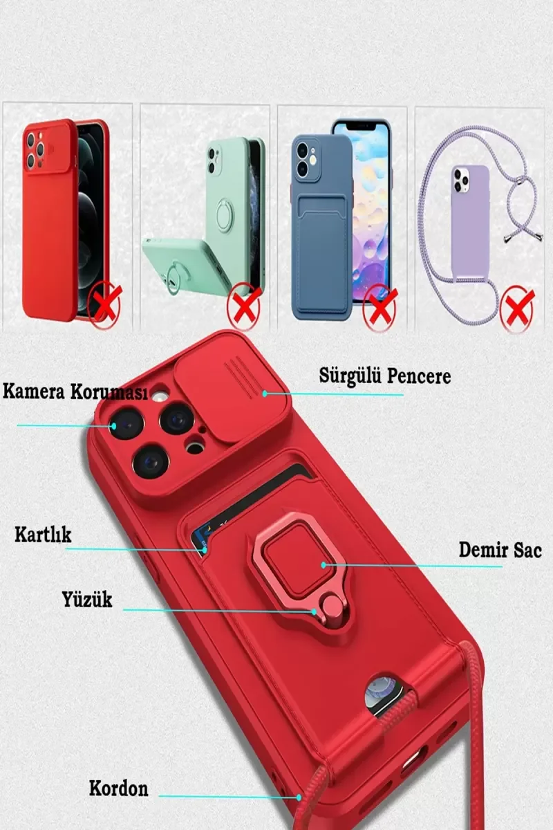 iPhone 15 Pro ile Uyumlu Zuma Kartvizitli Yüzüklü Silikon Kılıf - Lila, Kamera Korumalı, Stand Yüzüklü, Omuz Askısı Destekli