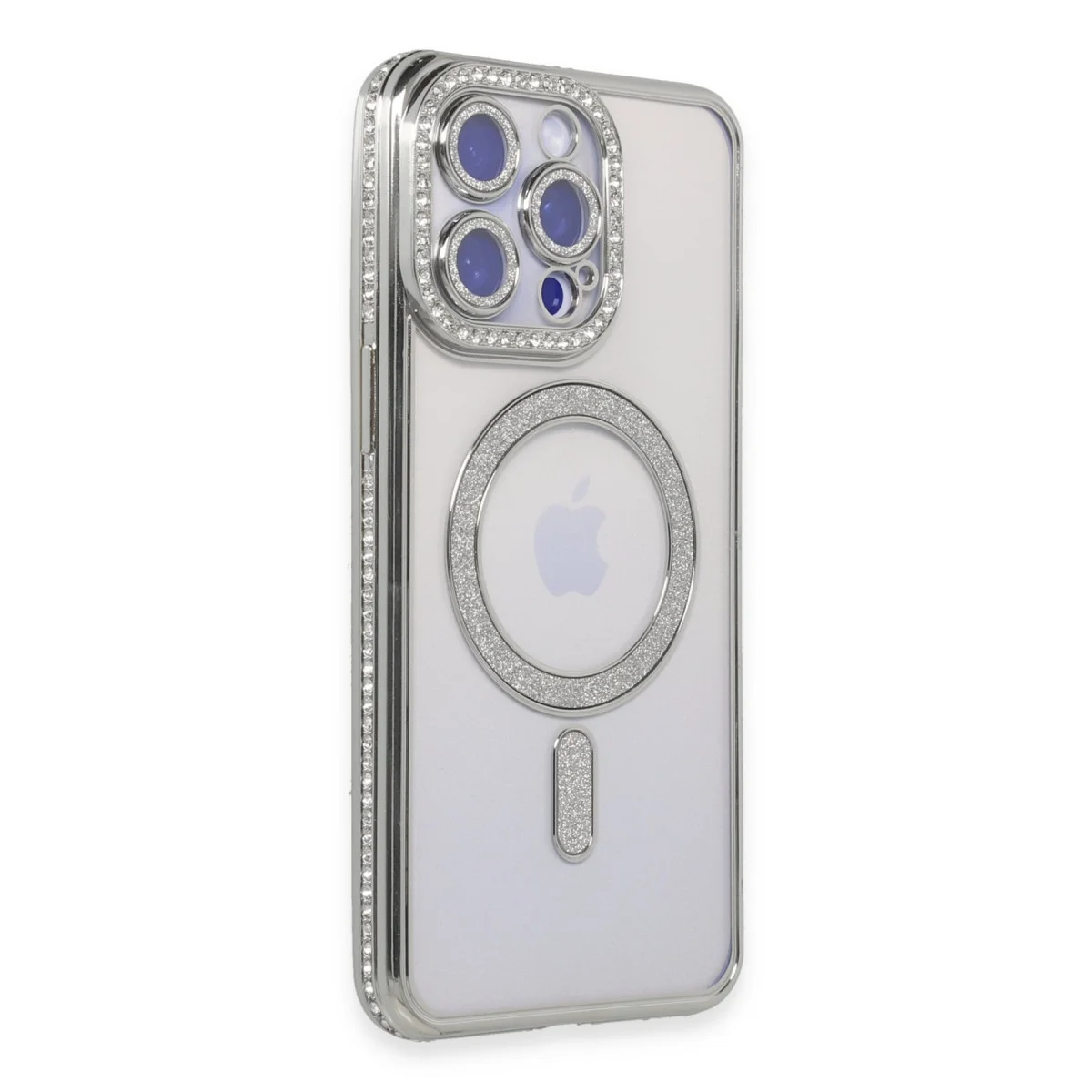 iPhone 15 Pro Kılıf Joke Simli Magneticsafe - Gümüş Kablosuz Şarj Uyumlu Silikon Kılıf