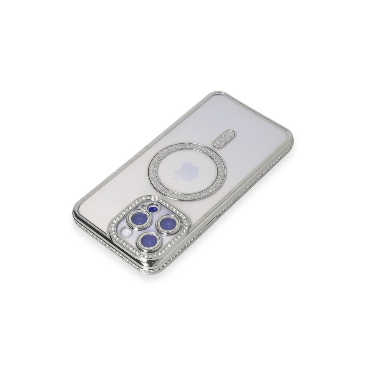 iPhone 15 Pro Kılıf Joke Simli Magneticsafe - Gümüş Kablosuz Şarj Uyumlu Silikon Kılıf
