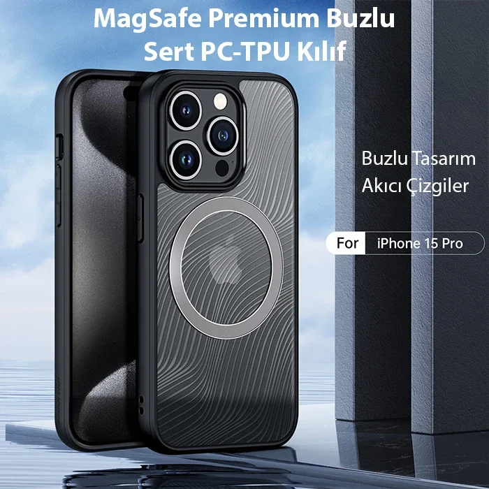iPhone 15 Pro Magsafe Buzlu Sert Kılıf - Darbeye Dayanıklı Premium Koruma
