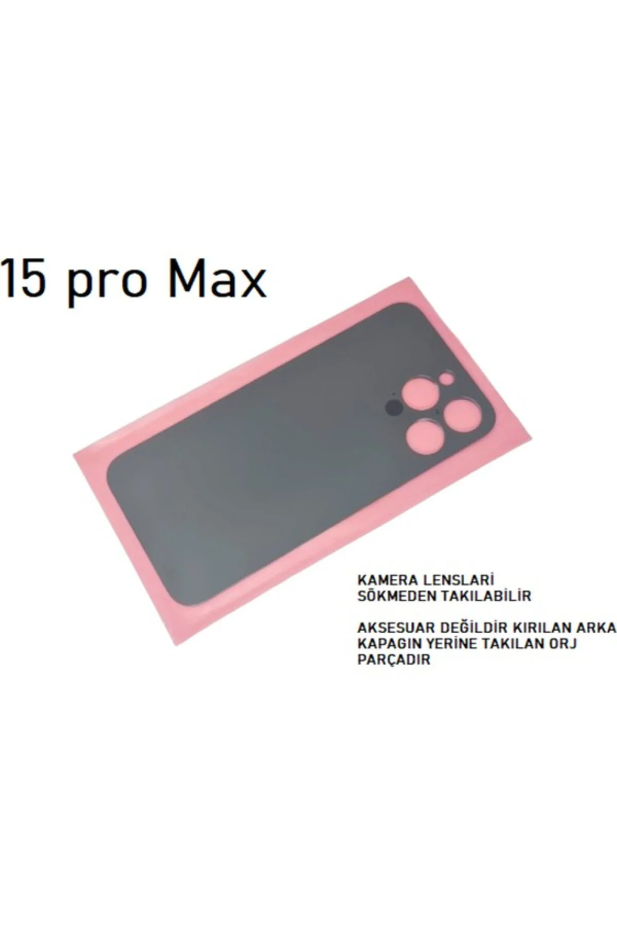 - iPhone 15 Pro Max Arka Pil Batarya Kapağı - Cam Kapak Geniş Len