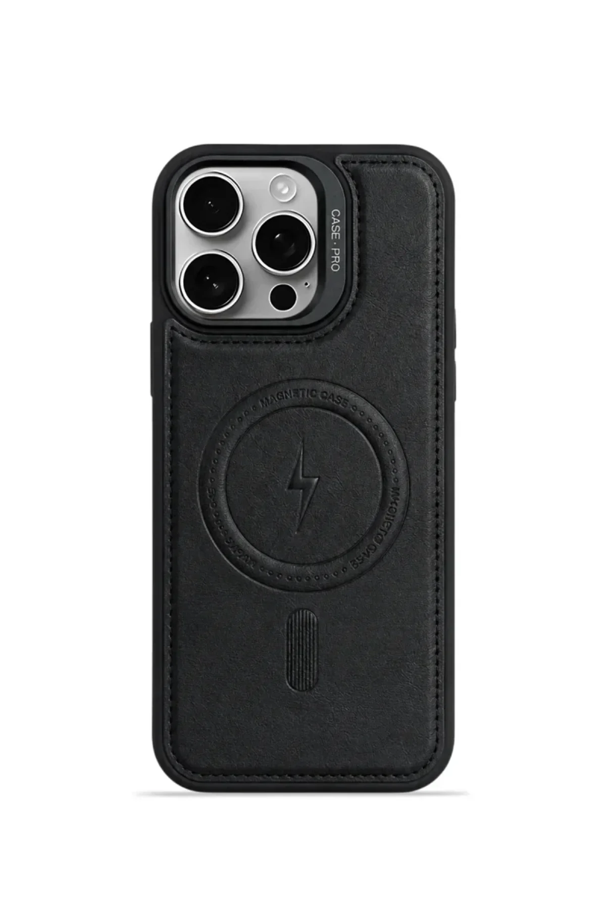 iPhone 15 Pro Max GripStand MagSafe Deri Kılıf Siyah
