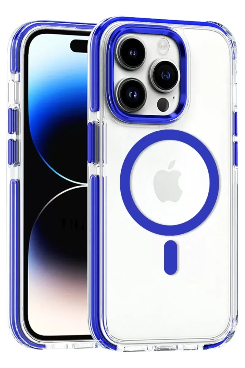 iPhone 15 Pro Max ile Uyumlu Mavi MagSafe Kılıf - 5 Kat Düşme Dayanıklı, Anti-Sarı N52 Mıknatıslı Koruyucu Kapak