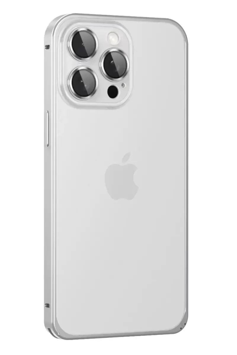 iPhone 15 Pro Max ile Uyumlu Metal Bumper Mat Kapak - Gümüş
