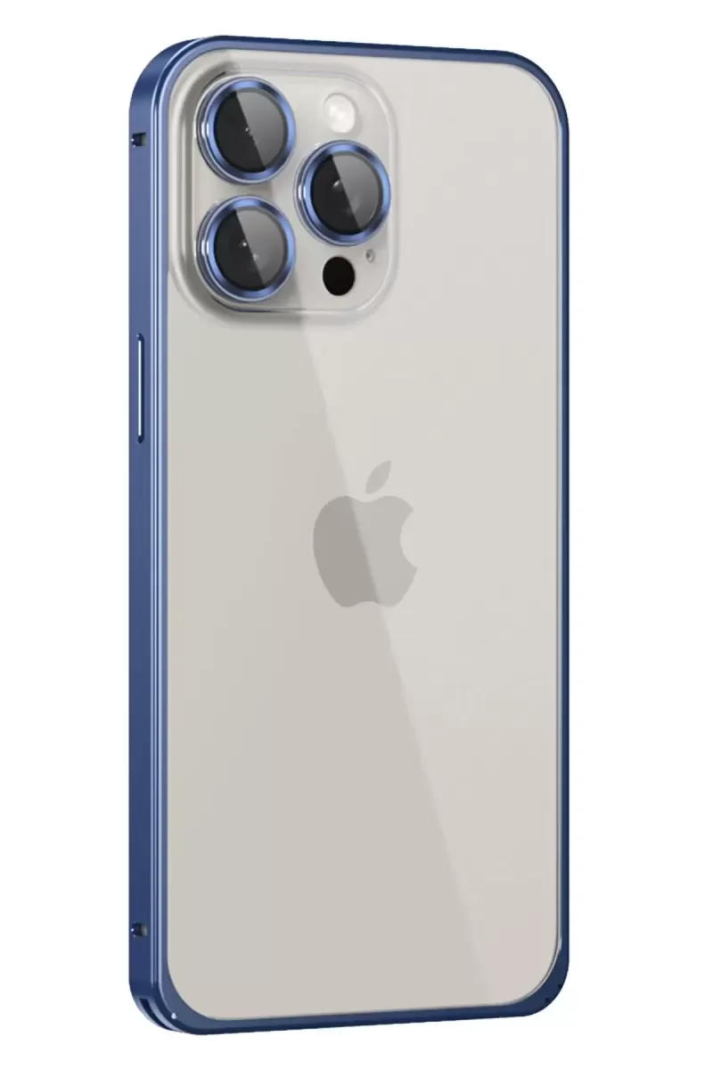 iPhone 15 Pro Max ile Uyumlu Metal Bumper Mat Kapak - Lacivert Darbe ve Çizilme Koruması