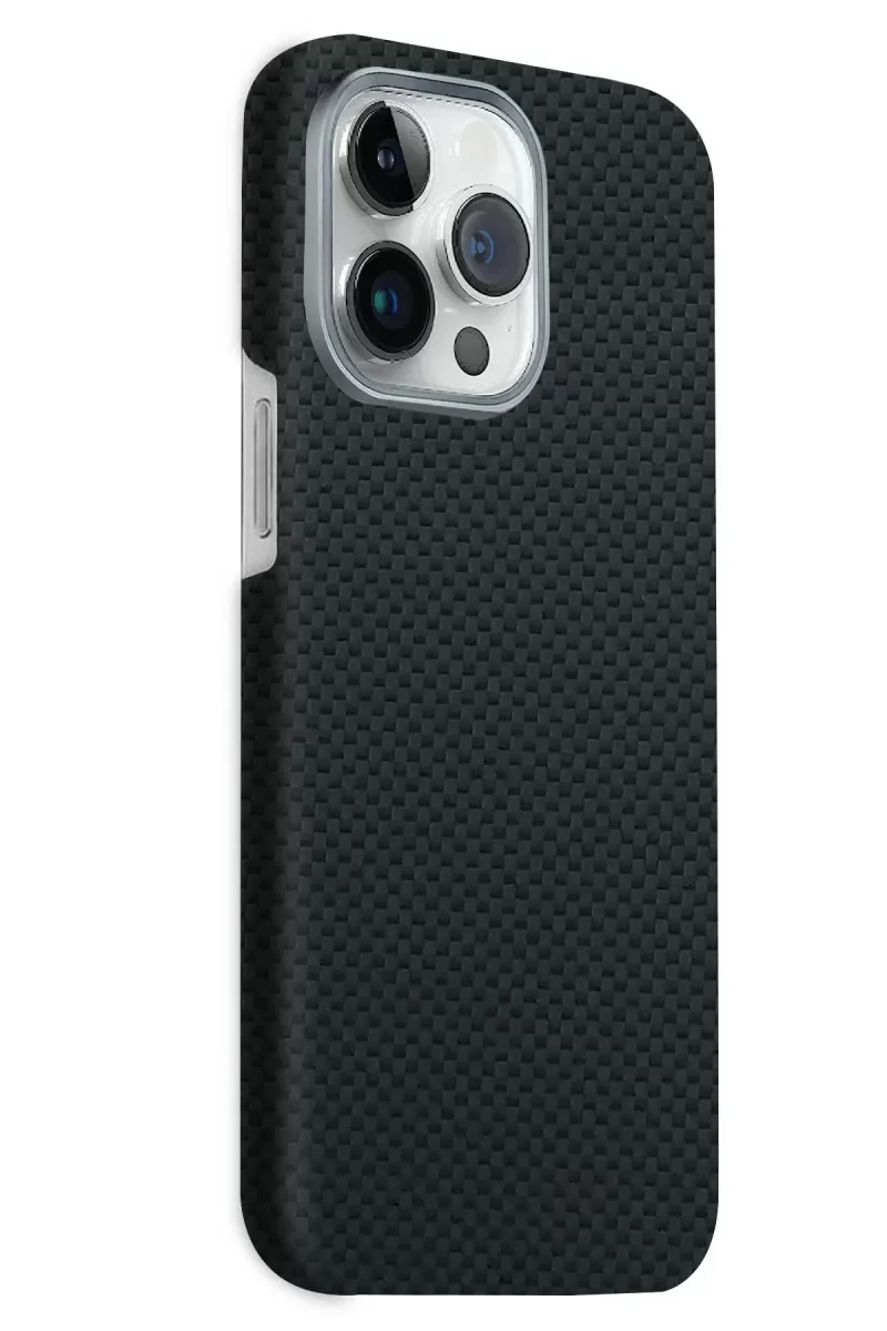 iPhone 15 Pro Max ile Uyumlu Volt Magsafe Kapak - Siyah Kevlar Desenli Darbe Emici Kılıf