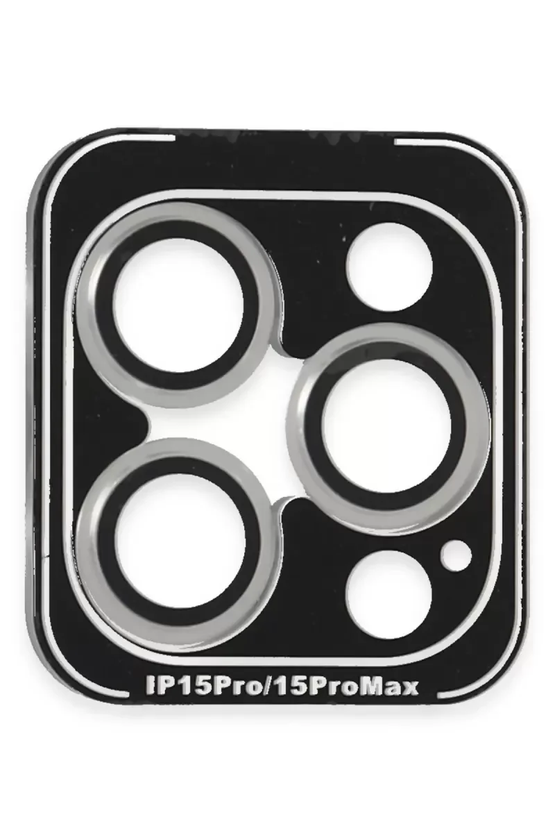 iPhone 15 Pro Max ile Uyumlu PVD Metal Kamera Lens Koruyucu - Gümüş | 9H Sertlik