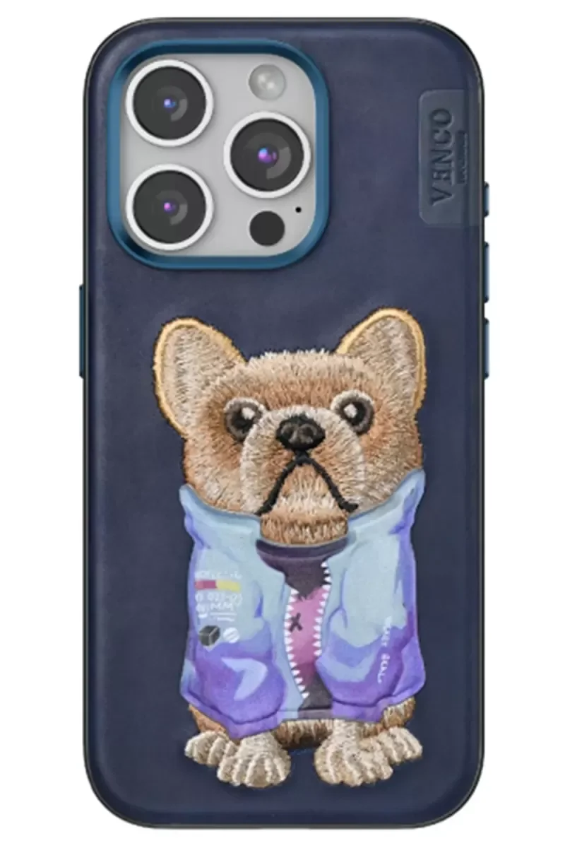 iPhone 15 Pro Max ile Uyumlu Sevimli Köpek Desenli Kılıf - Lacivert Darbe Korumalı