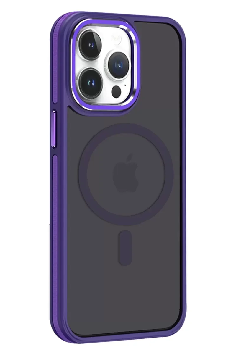 iPhone 15 Pro Max ile Uyumlu Winner MagSafe Kılıf - Derin Mor, Darbe Koruyucu, Hediye Lensli