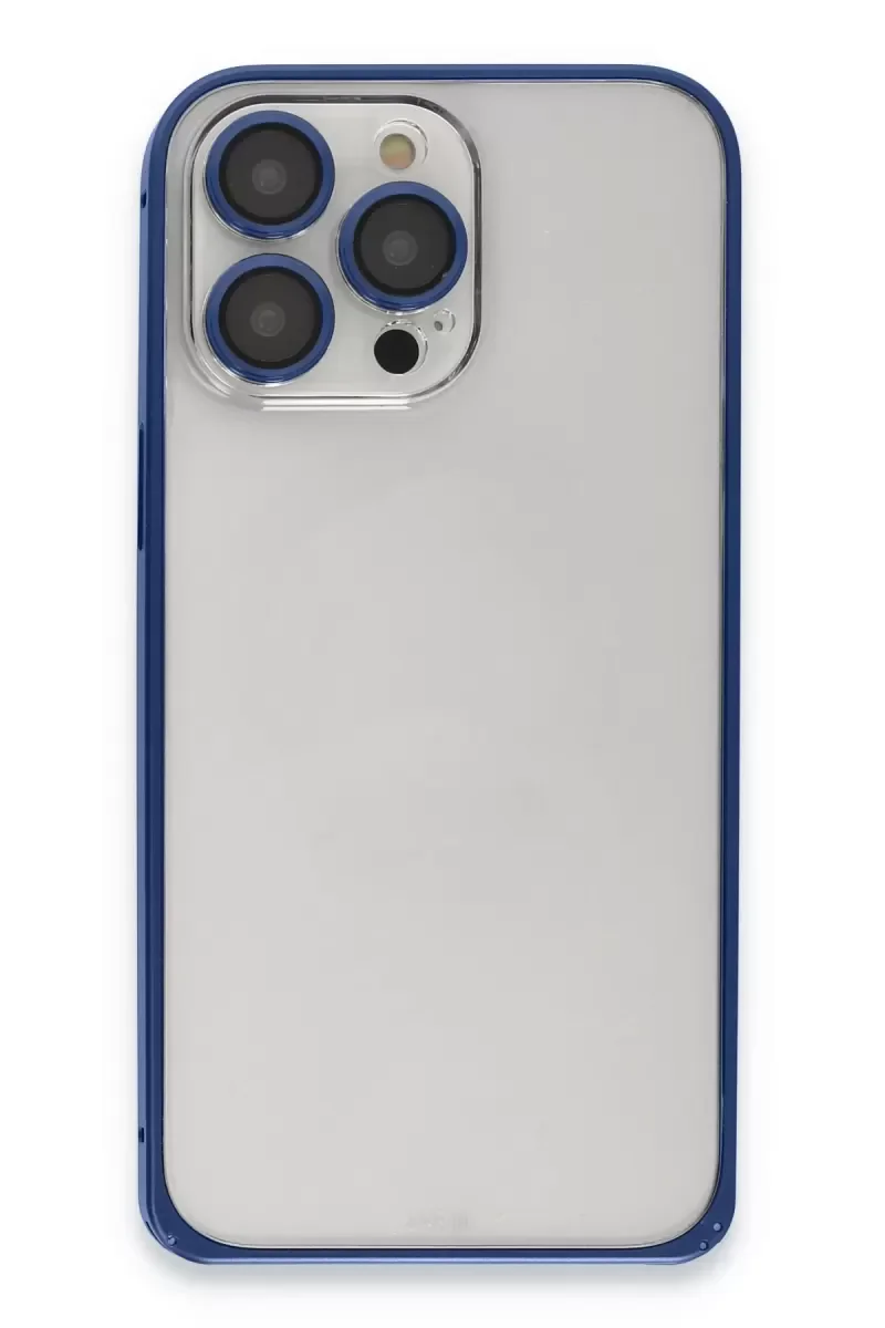 iPhone 15 Pro Max ile Uyumlu Metal Bumper Mat Kapak - Lacivert Darbe ve Çizilme Koruması