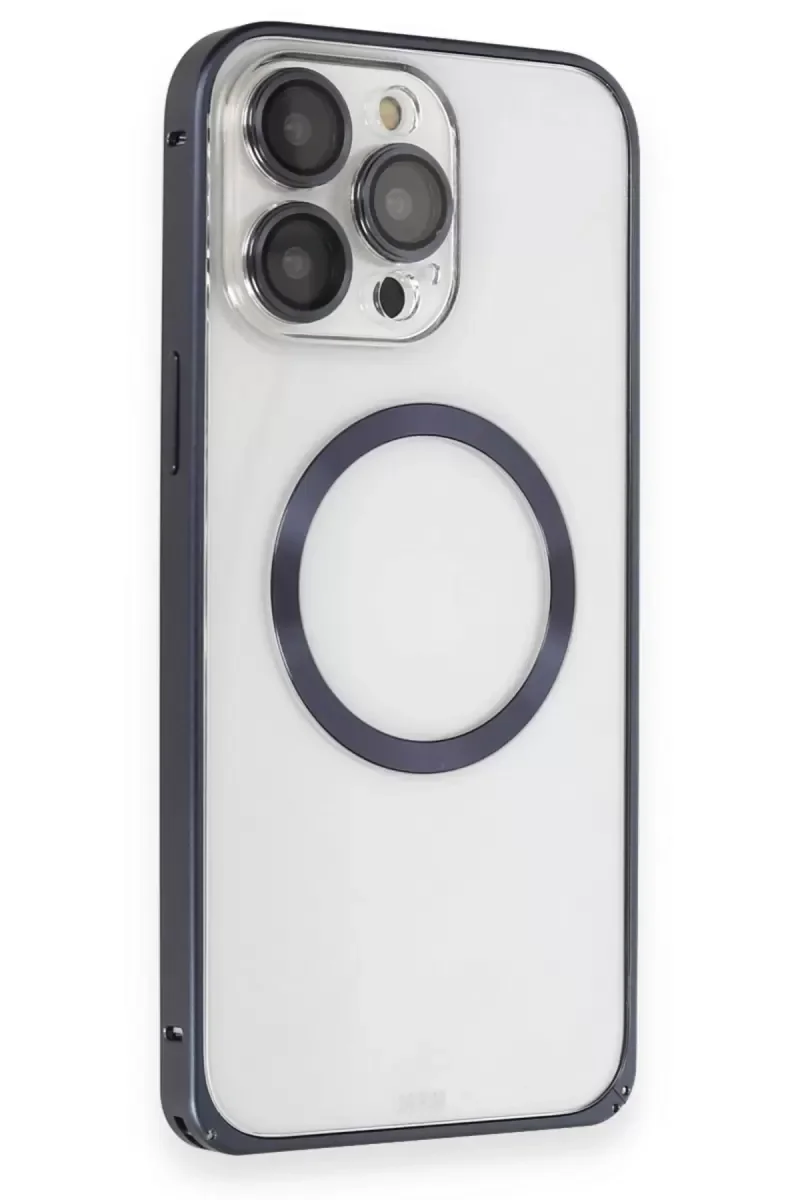 iPhone 15 Pro Max ile Uyumlu Metal Bumper Kılıf - Magsafe Destekli, Lacivert iPhone 15 Pro Max ile Uyumlu Metal Bumper Kılıf - Magsafe Destekli, Lacivert