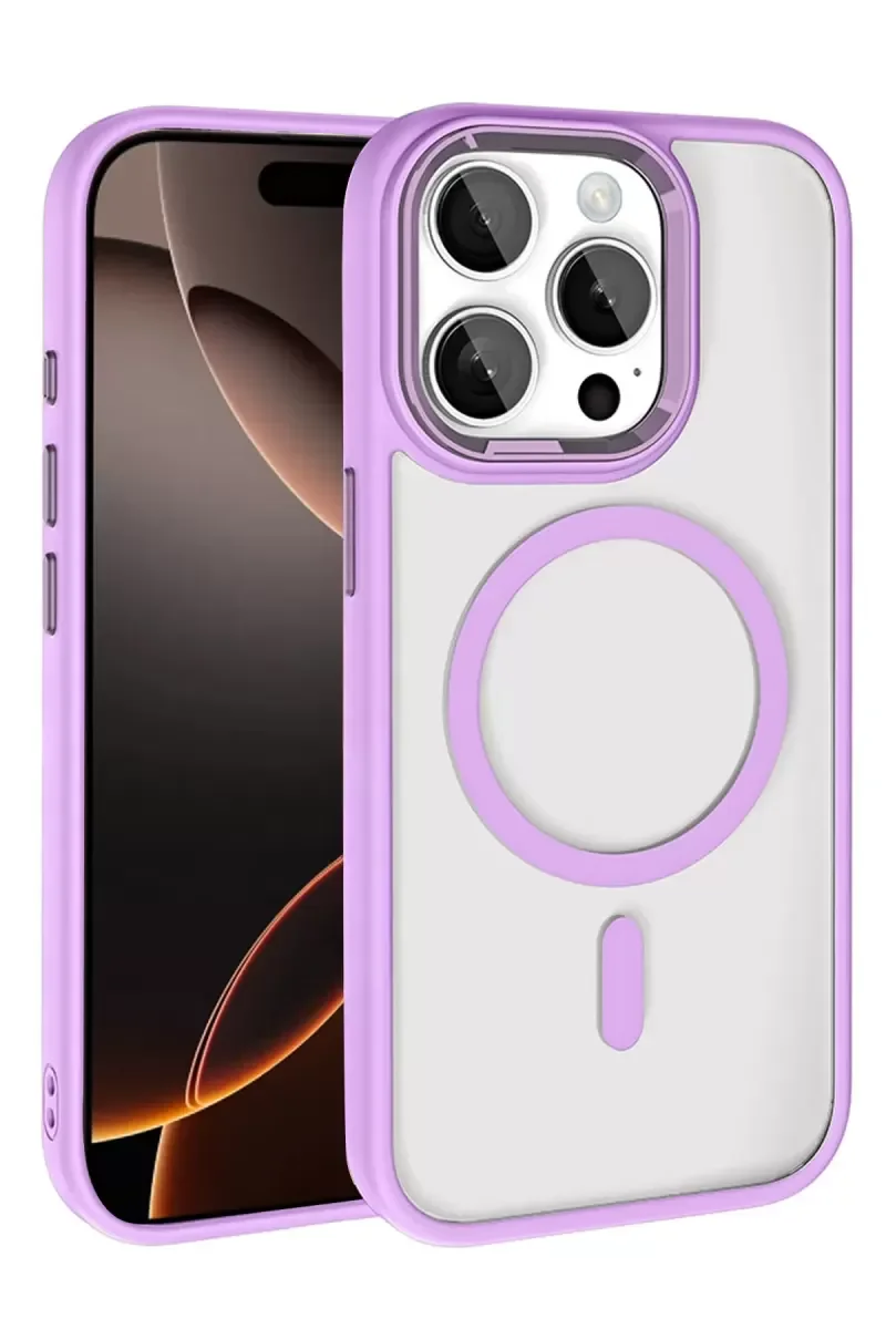 iPhone 15 Pro Max ile Uyumlu Magsafe Kılıf - Lila, 360° Askeri Sınıf Koruma