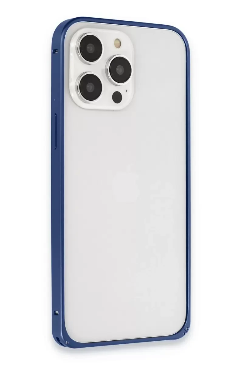 iPhone 15 Pro Max ile Uyumlu Metal Bumper Mat Kapak - Lacivert Darbe ve Çizilme Koruması
