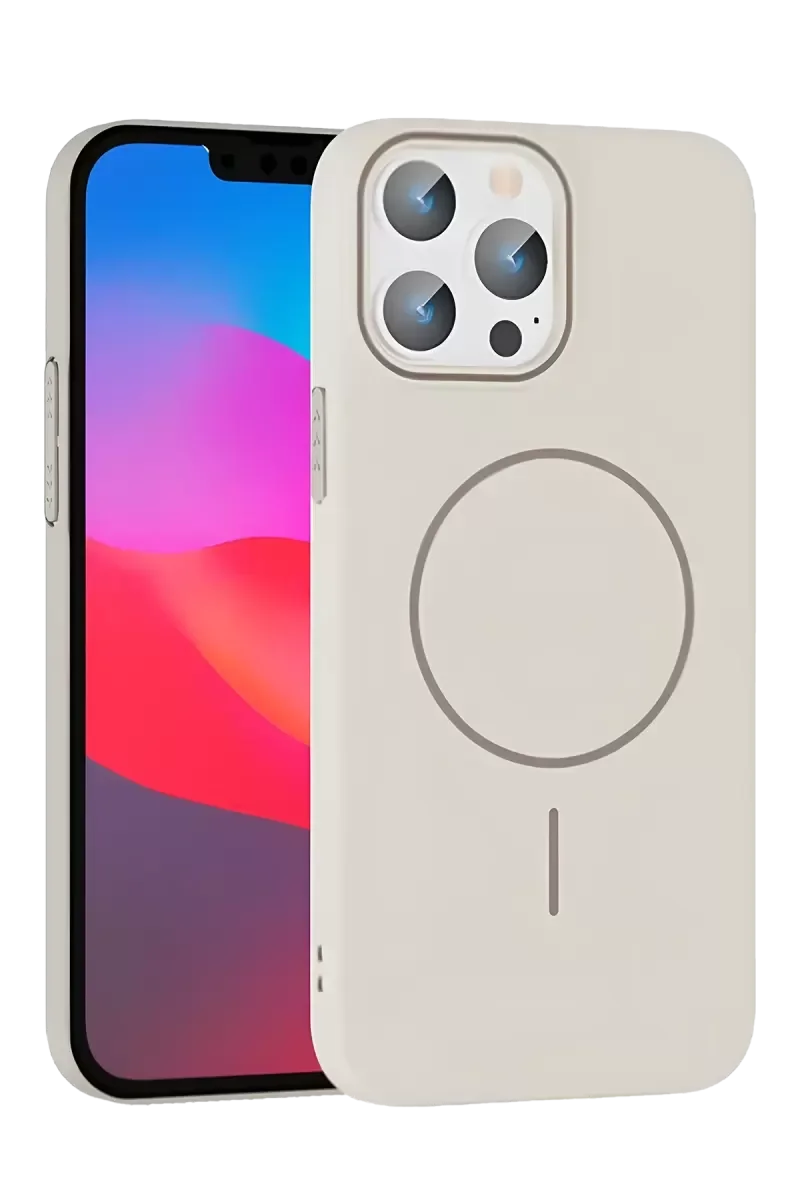 iPhone 15 Pro Max ile Uyumlu Broş Magsafe Kapak - Krem Renk Şık ve Dayanıklı Kılıf