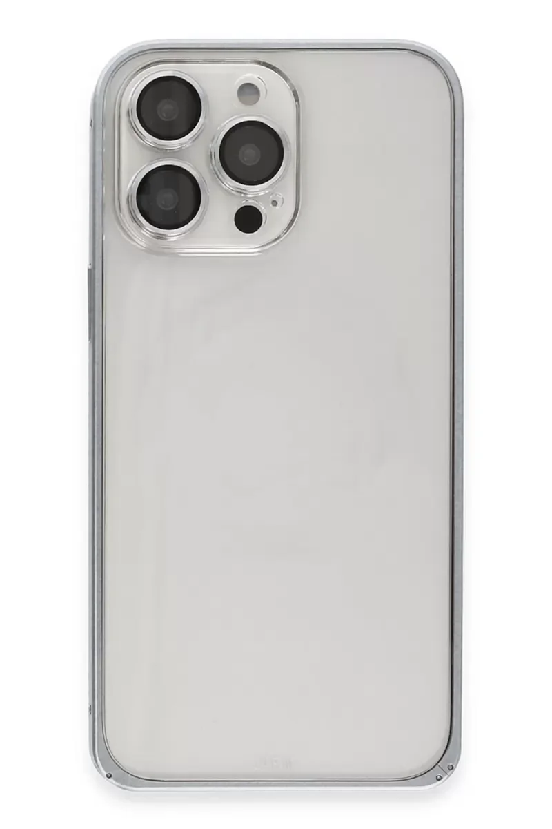 iPhone 15 Pro Max ile Uyumlu Metal Bumper Mat Kapak - Gri