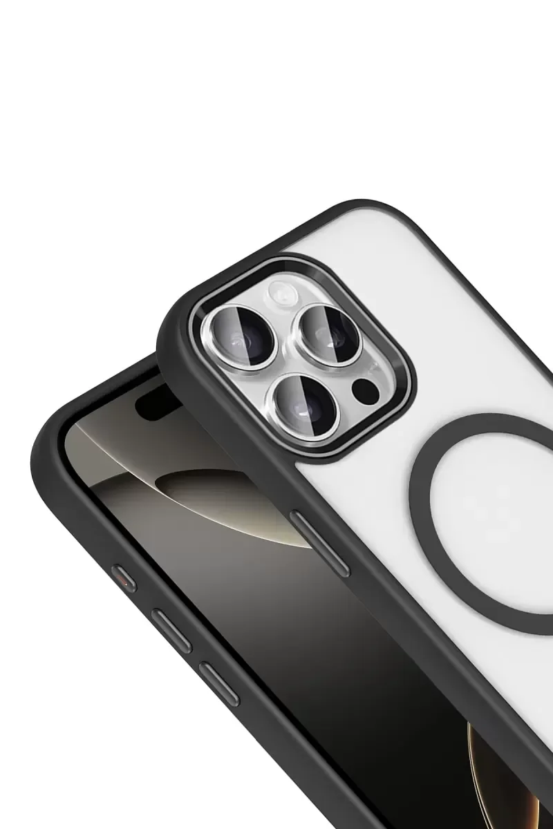 iPhone 15 Pro Max ile Uyumlu Magsafe Kapak - Siyah Tam Koruma
